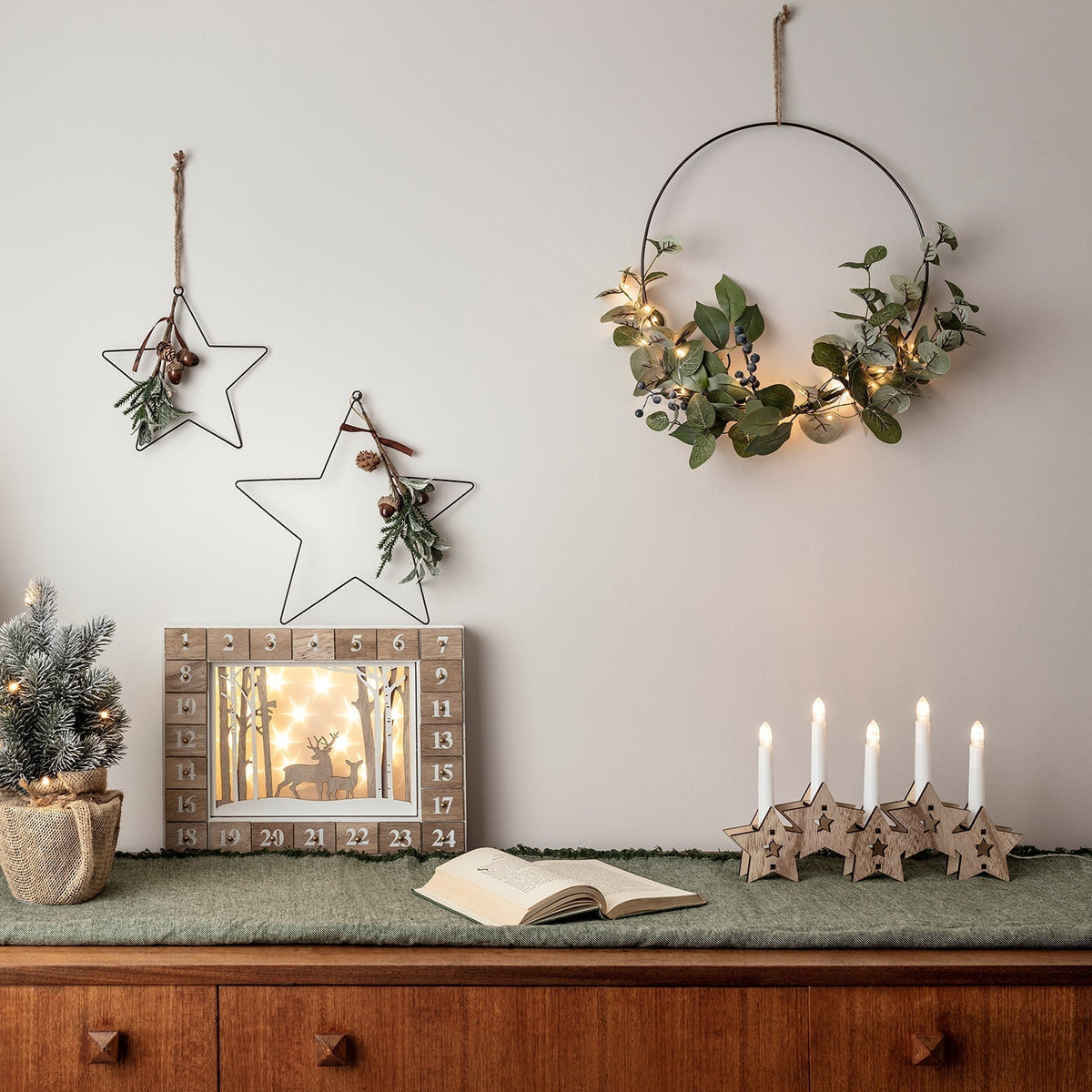 Yeouu | Christmas Wreath Eucalyptus LED Lights