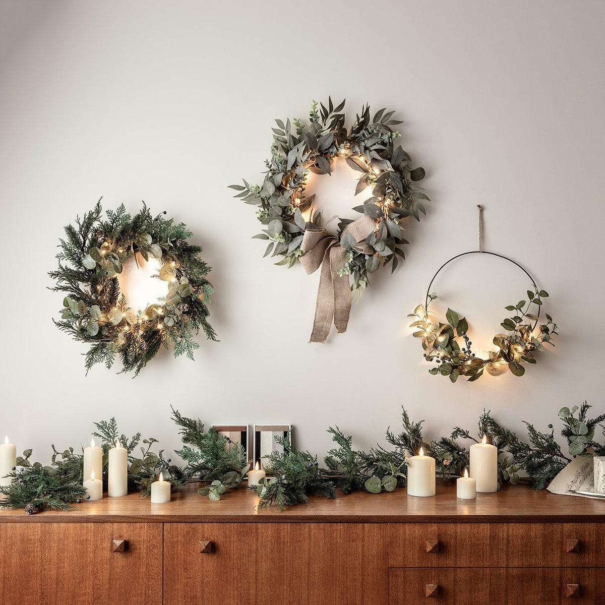 Yeouu | Christmas Wreath Eucalyptus LED Lights