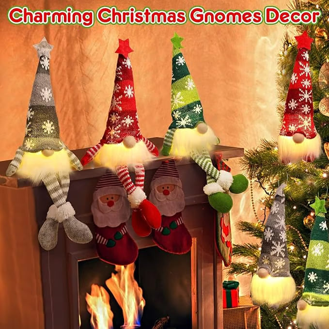 Yeouu | Christmas Gnome Decoration | LED Light | Nordic Holiday Figurine Set