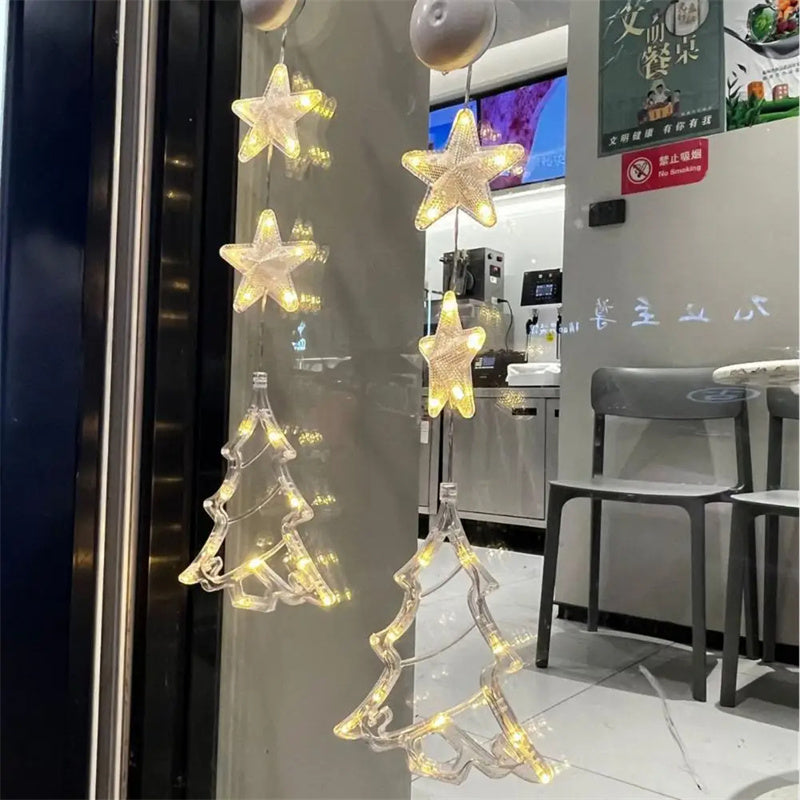 Yeouu | Christmas 3pcs LED Light Star Hanging Tree Sucker Window Ornaments