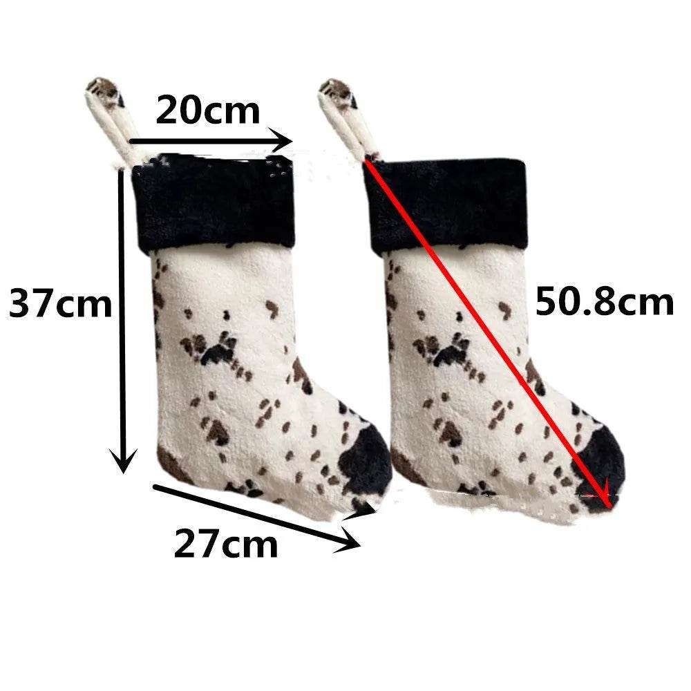 Yeouu | 20-inch Plush Christmas Stockings Cows Pattern Gift Bag