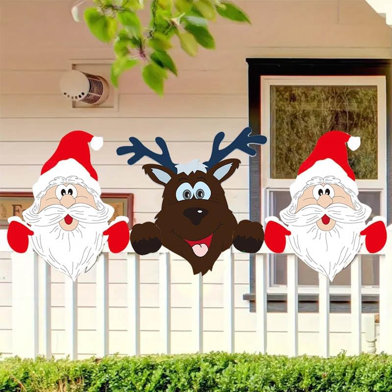 Yeouu | Fence Panel Christmas Decor – Adorable Santa, Snowman, and Reindeer Peekers for Whimsical Indoor and Outdoor Christmas Charm