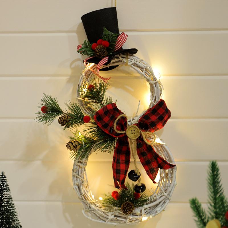 Yeouu | Christmas Wreath Rustic Snowman LED Decoration