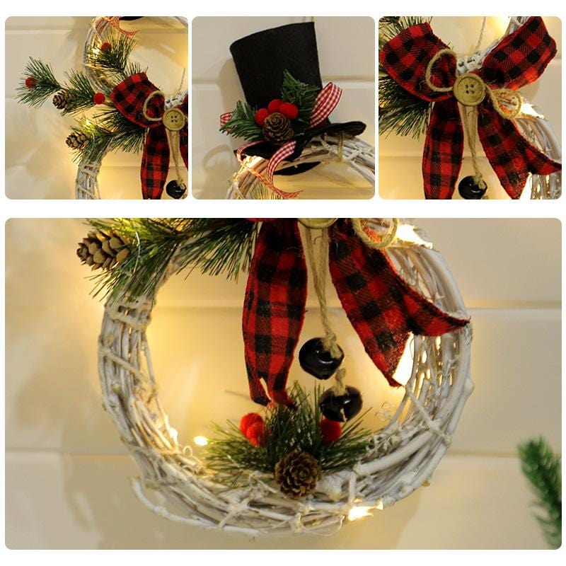 Yeouu | Christmas Wreath Rustic Snowman LED Decoration