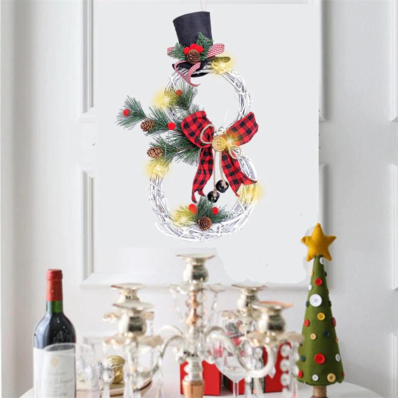 Yeouu | Christmas Wreath Rustic Snowman LED Decoration