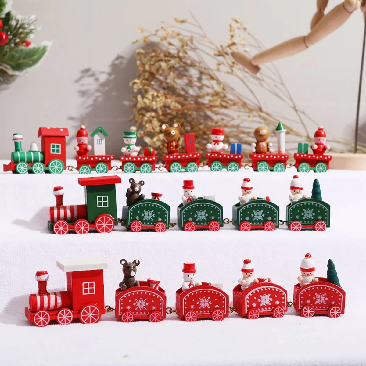 Yeouu | Christmas Wooden Train Decoration Ornament Set