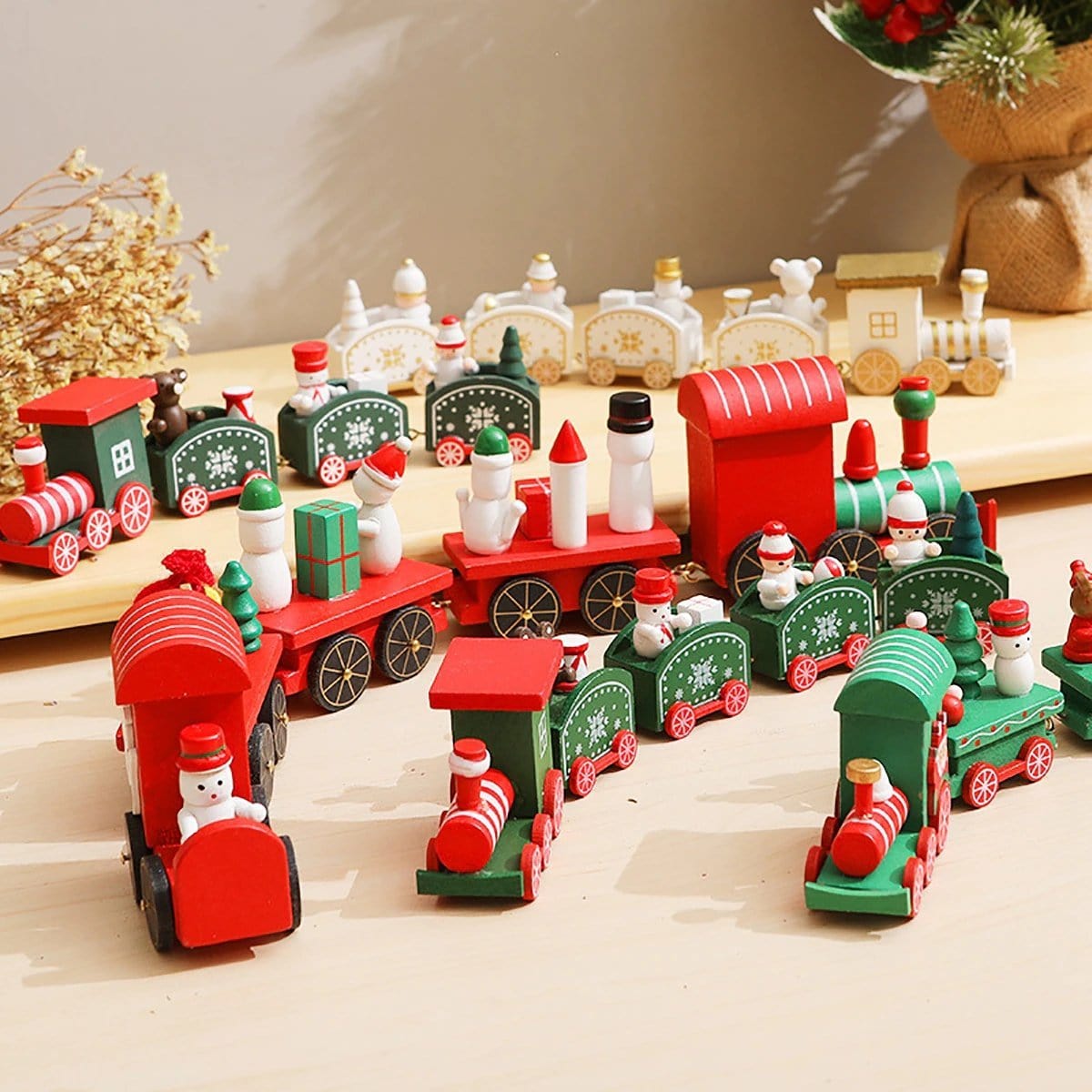 Yeouu | Christmas Wooden Train Decoration Ornament Set