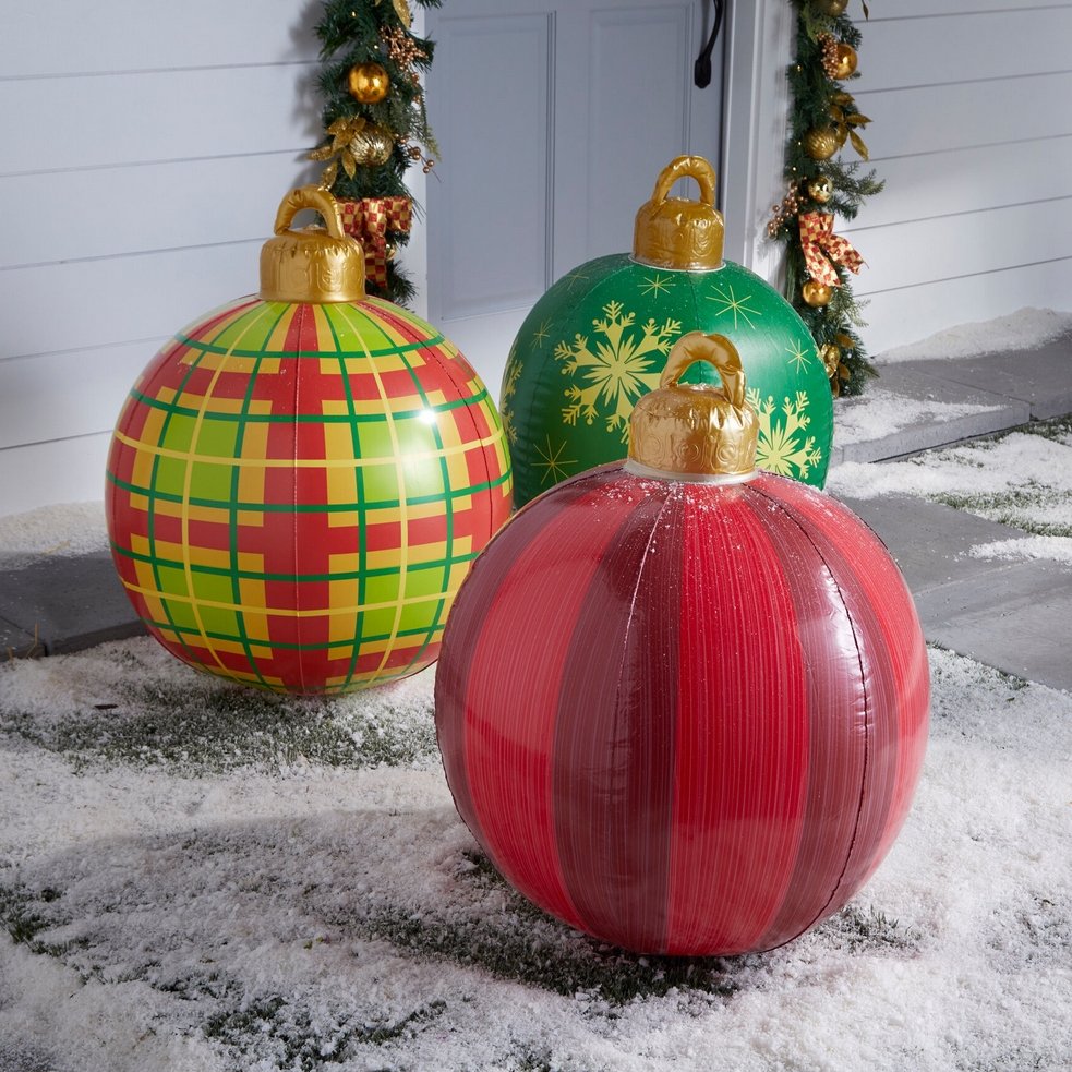 Yeouu | Giant Inflatable Christmas Ornament, 24 Inch Christmas Ball Outdoor Holiday Yard Lawn Porch Decor