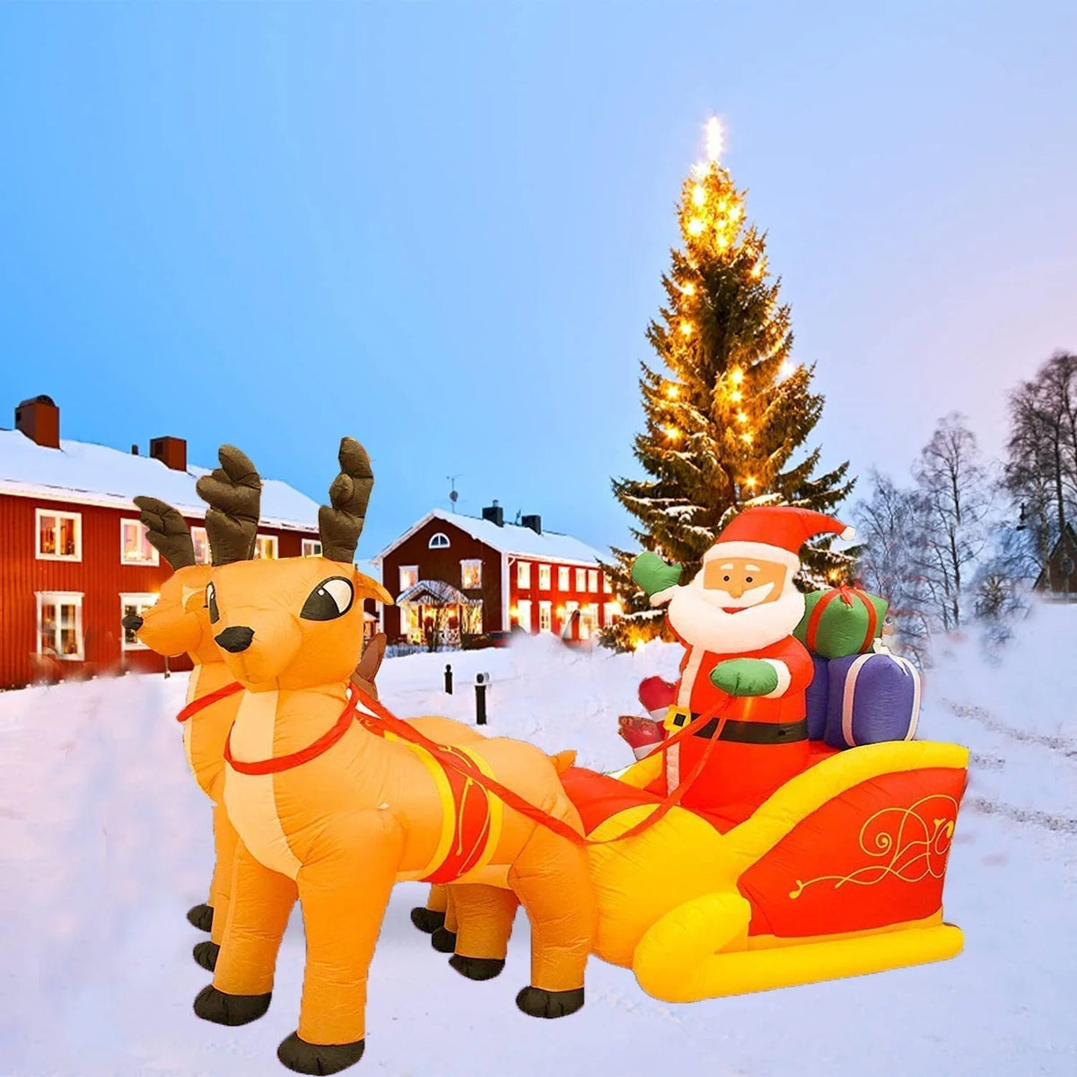 Yeouu | Inflatable Santa Claus Christmas Decor -  Inflatable Santa on Sleigh with Reindeer Holiday Decoration