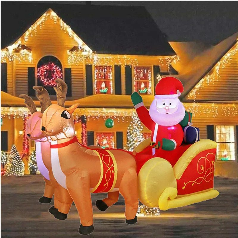 Yeouu | Inflatable Santa Claus Christmas Decor -  Inflatable Santa on Sleigh with Reindeer Holiday Decoration