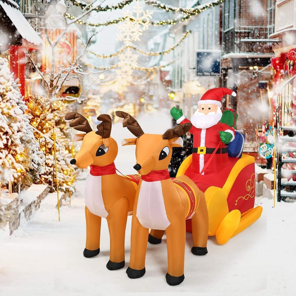 Yeouu | Inflatable Santa Claus Christmas Decor -  Inflatable Santa on Sleigh with Reindeer Holiday Decoration