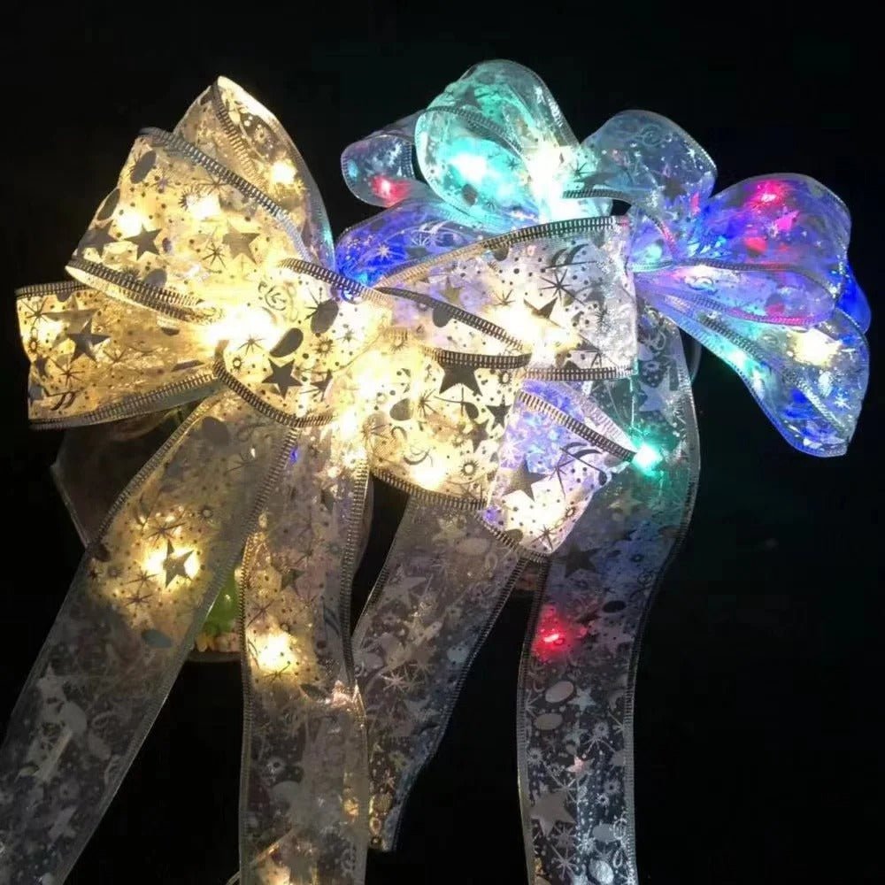 Yeouu | Large Printed Light Up Christmas Bow - Christmas Tree Hanging Decoration Light up Christmas Bows