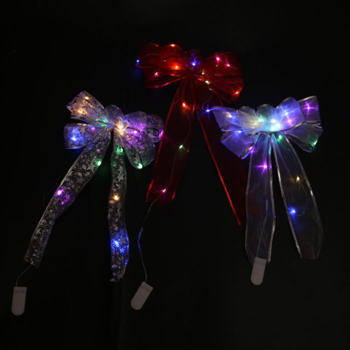 Yeouu | Large Printed Light Up Christmas Bow - Christmas Tree Hanging Decoration Light up Christmas Bows