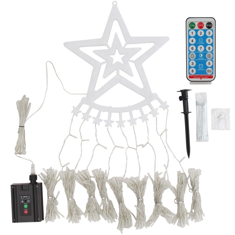 Yeouu | Led Five-Pointed Star Waterfall Mountable Christmas Tree Light for Yard Outdoor Deco