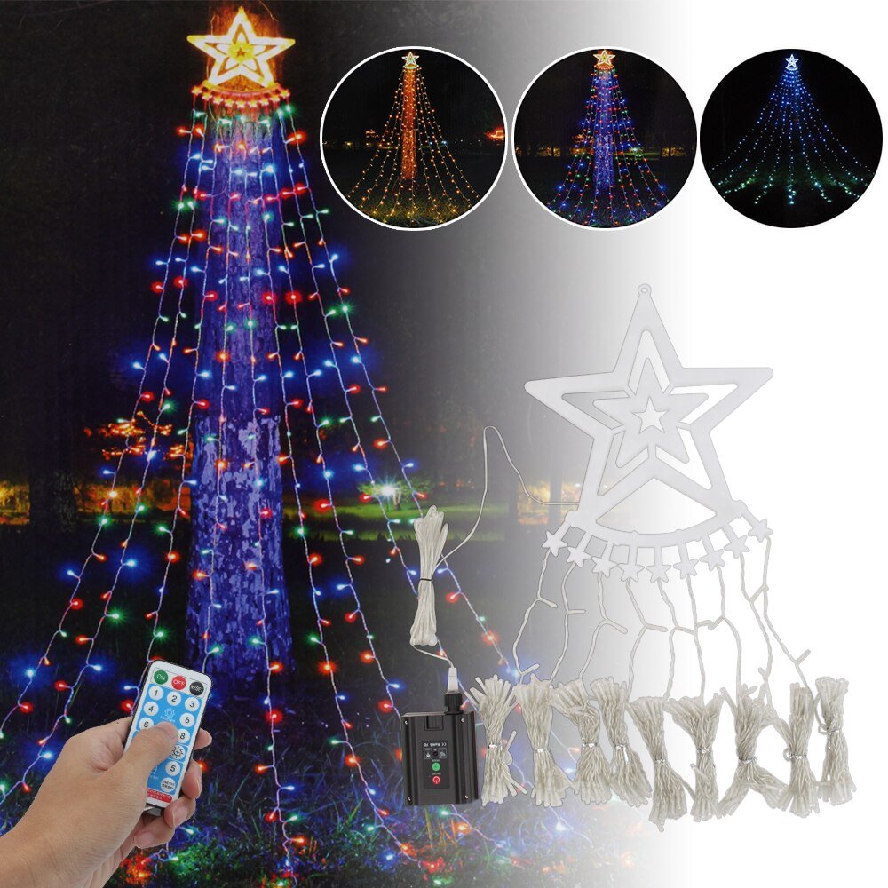 Yeouu | Led Five-Pointed Star Waterfall Mountable Christmas Tree Light for Yard Outdoor Deco
