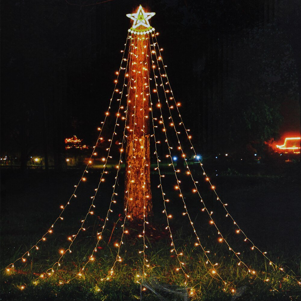 Yeouu | Led Five-Pointed Star Waterfall Mountable Christmas Tree Light for Yard Outdoor Deco