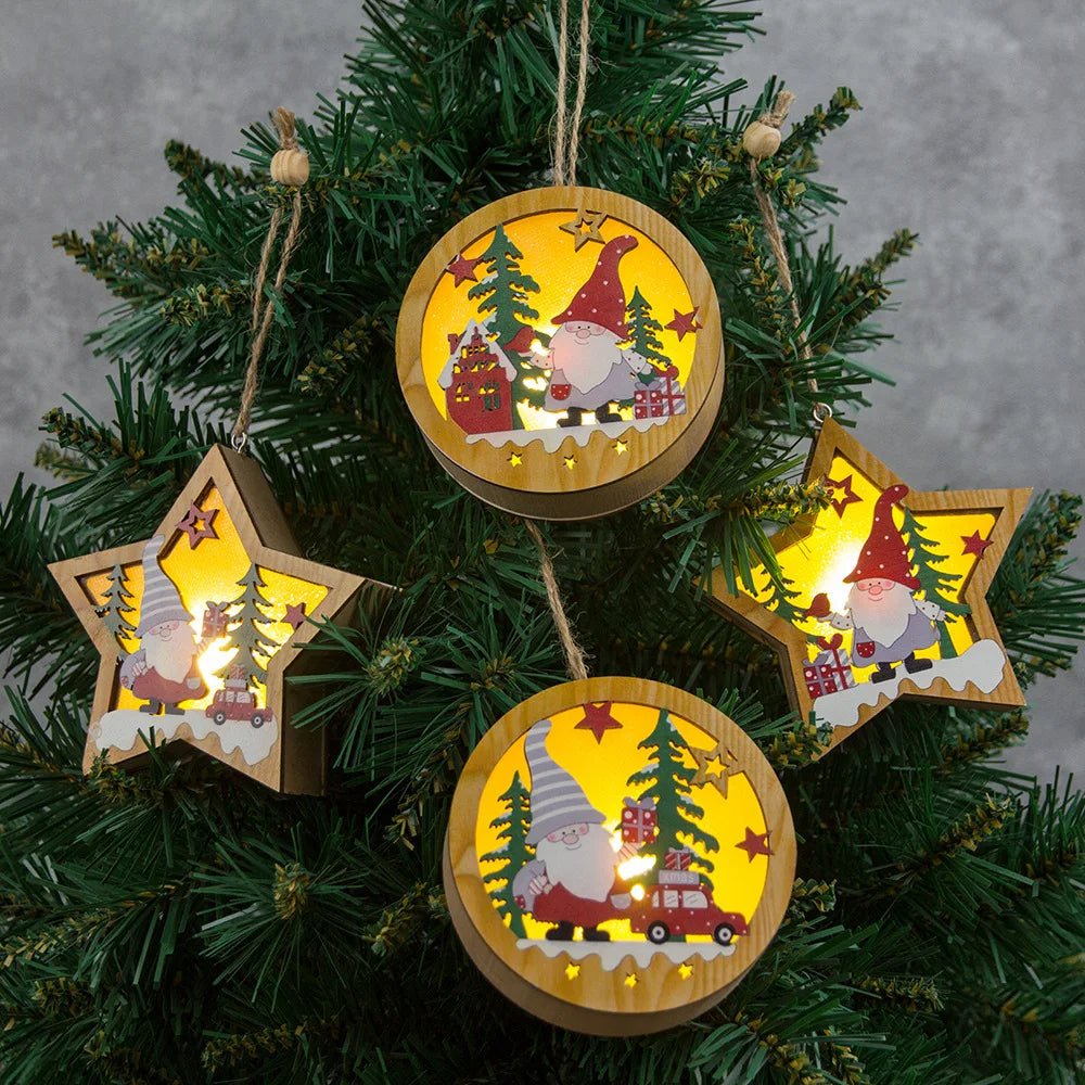 Yeouu | LED Wooden Christmas Ornaments – Festive Christmas Tree Decorations, Perfect for Holiday DIY Gifts & New Year Decor