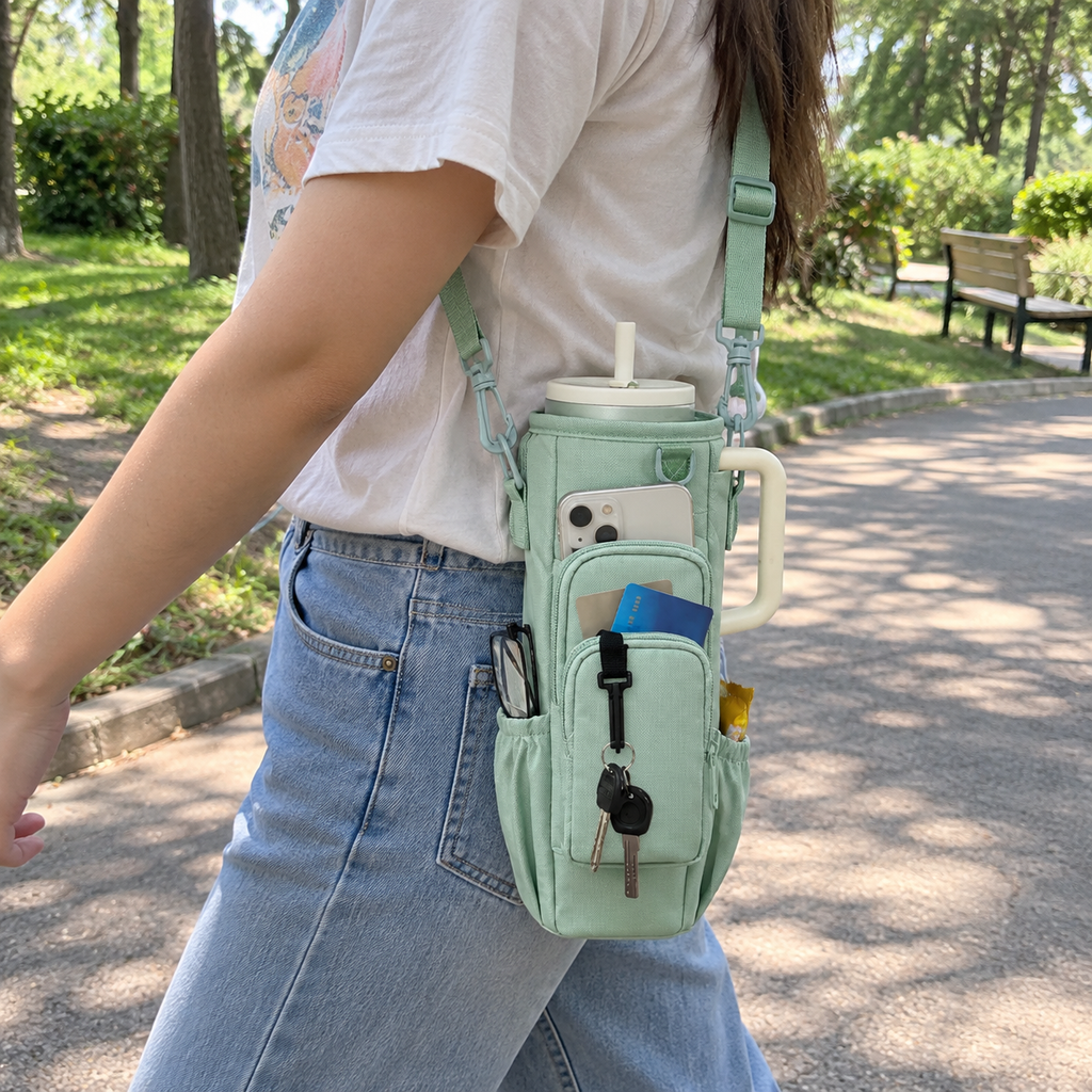 On the Go Insulated Water Bottle Carrier Sling Bag