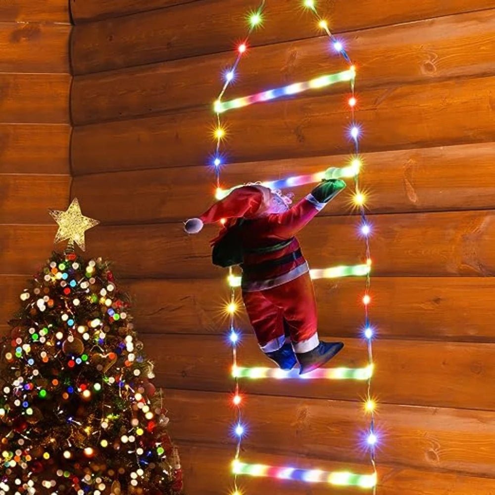 Yeouu | Santa Claus Climbing Ladder with LED String Lights – Festive Christmas Decor for Home, Window & Tree