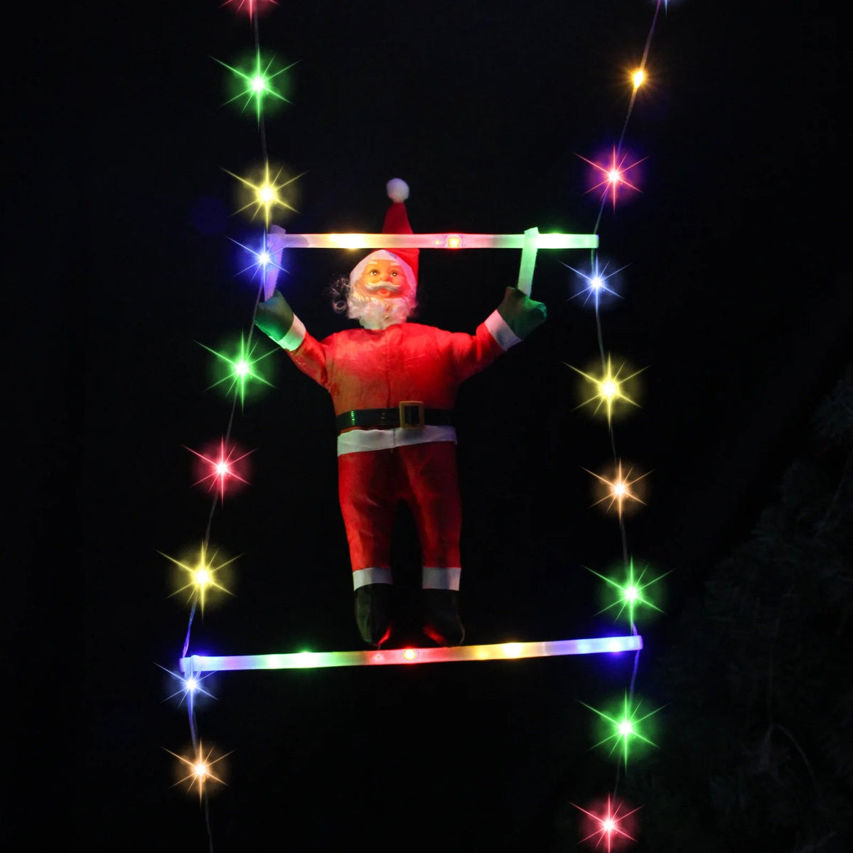 Yeouu | Santa Claus Climbing Ladder with LED String Lights – Festive Christmas Decor for Home, Window & Tree
