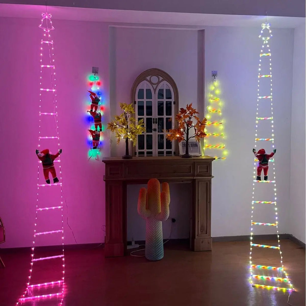 Yeouu | Santa Claus Climbing Ladder with LED String Lights – Festive Christmas Decor for Home, Window & Tree