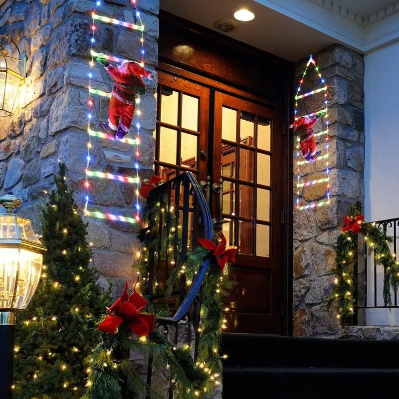 Yeouu | Santa Claus Climbing Ladder with LED String Lights – Festive Christmas Decor for Home, Window & Tree