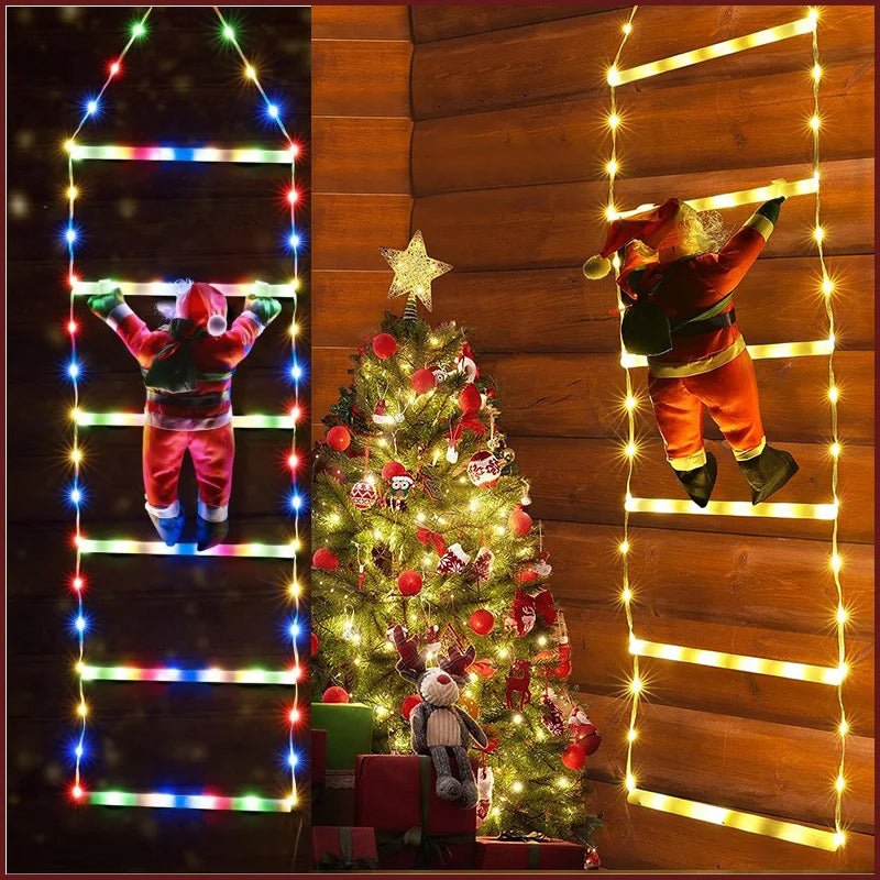 Yeouu | Santa Claus Climbing Ladder with LED String Lights – Festive Christmas Decor for Home, Window & Tree