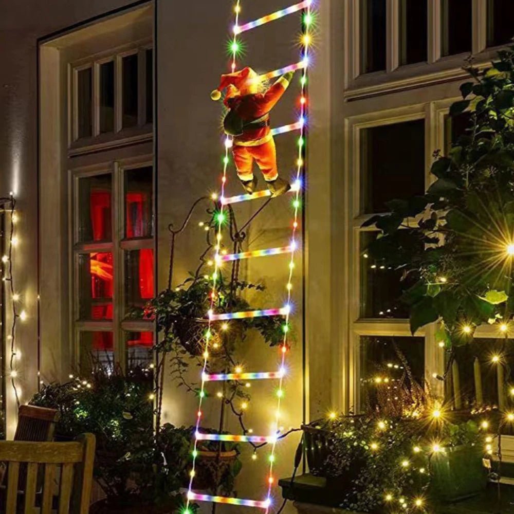 Yeouu | Santa Claus Climbing Ladder with LED String Lights – Festive Christmas Decor for Home, Window & Tree