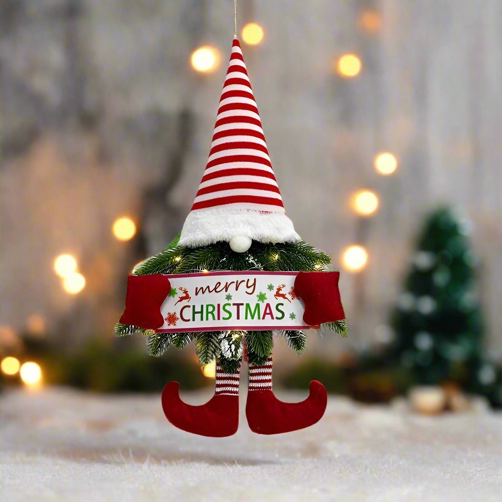 Yeouu | Santa Gnome with Christmas Wreath and Sparkling LED Lights – Perfect for Front Door, Wall, or Window Festive Magic