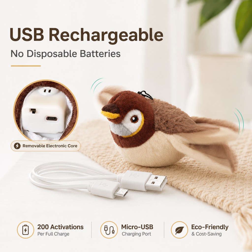 Yeouus Rechargeable Flapping Bird Cat Toy for Indoor Cats - Tap-Activated Plush Kicker Toy for Boredom Relief & Hunting Instinct Play