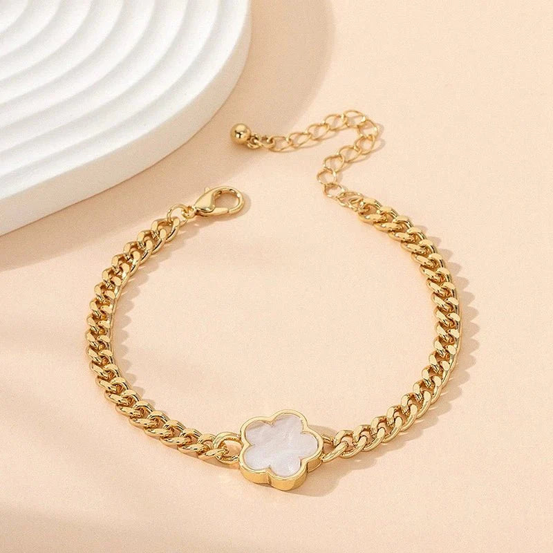 Lucky Clover Cuban Chain Necklace and Bracelet Set