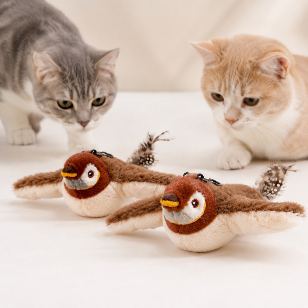 Yeouus Rechargeable Flapping Bird Cat Toy for Indoor Cats - Tap-Activated Plush Kicker Toy for Boredom Relief & Hunting Instinct Play