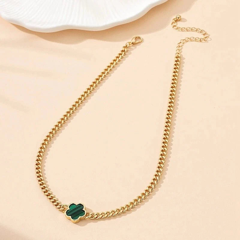 Lucky Clover Cuban Chain Necklace and Bracelet Set