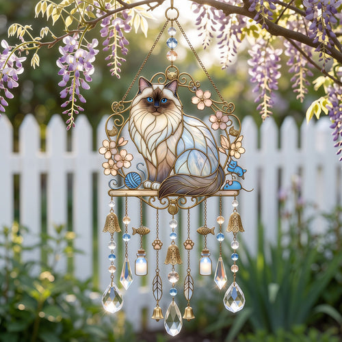 Cat Stained Glass Suncatcher Wind Chime – For Cat Lovers & Pet Owners