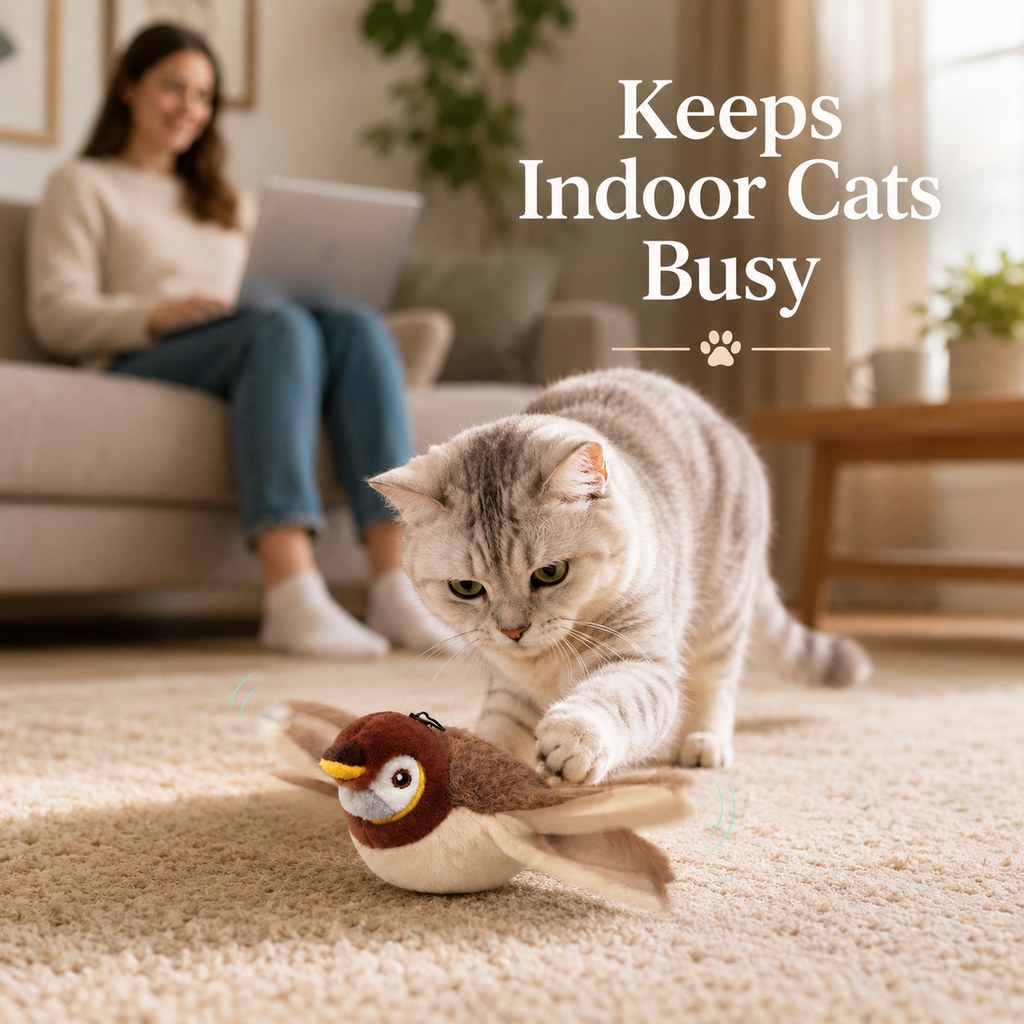 Yeouus Rechargeable Flapping Bird Cat Toy for Indoor Cats - Tap-Activated Plush Kicker Toy for Boredom Relief & Hunting Instinct Play