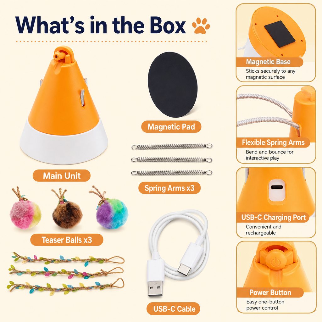 Yeouus MiaSpin 360 Magnetic Rotating Cat Teaser Toy for Indoor Cats - USB-C Hands-Free Play to Beat Boredom