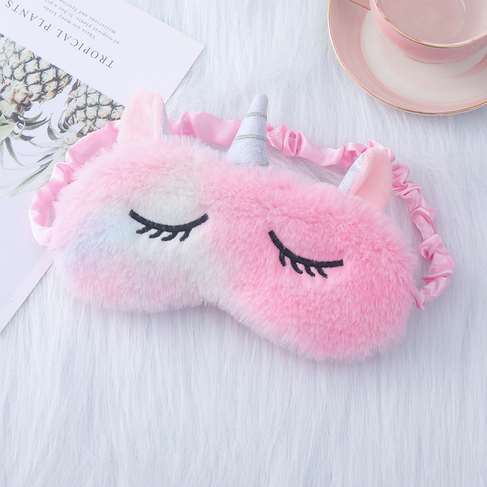 Ladies nan cozy unicorn sleep mask with embroidered eyelashes, soft plush and elastic ruffled ribbon 
Maetiva