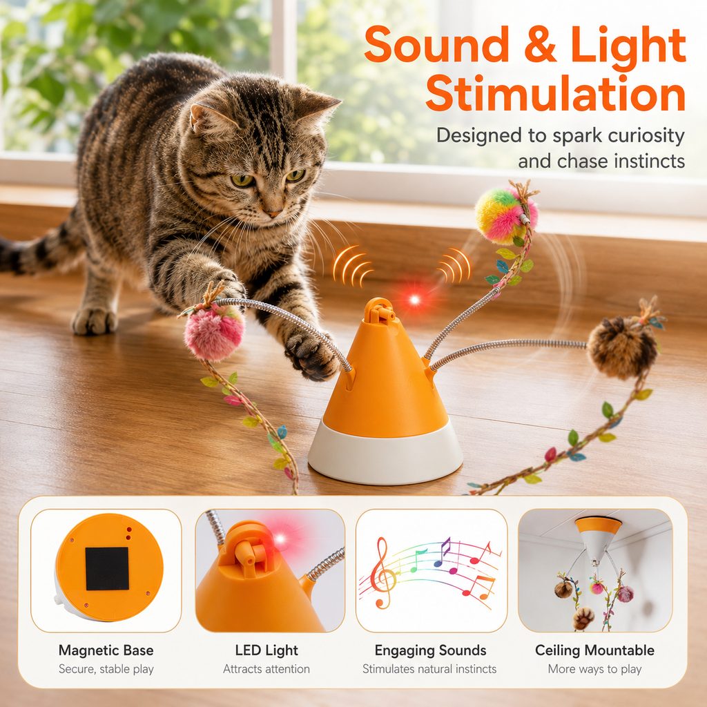 Yeouus MiaSpin 360 Magnetic Rotating Cat Teaser Toy for Indoor Cats - USB-C Hands-Free Play to Beat Boredom