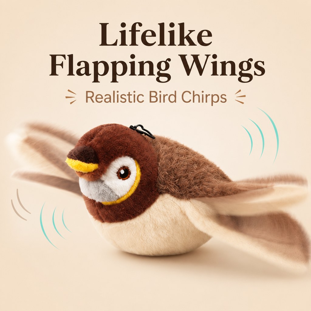 Yeouus Rechargeable Flapping Bird Cat Toy for Indoor Cats - Tap-Activated Plush Kicker Toy for Boredom Relief & Hunting Instinct Play