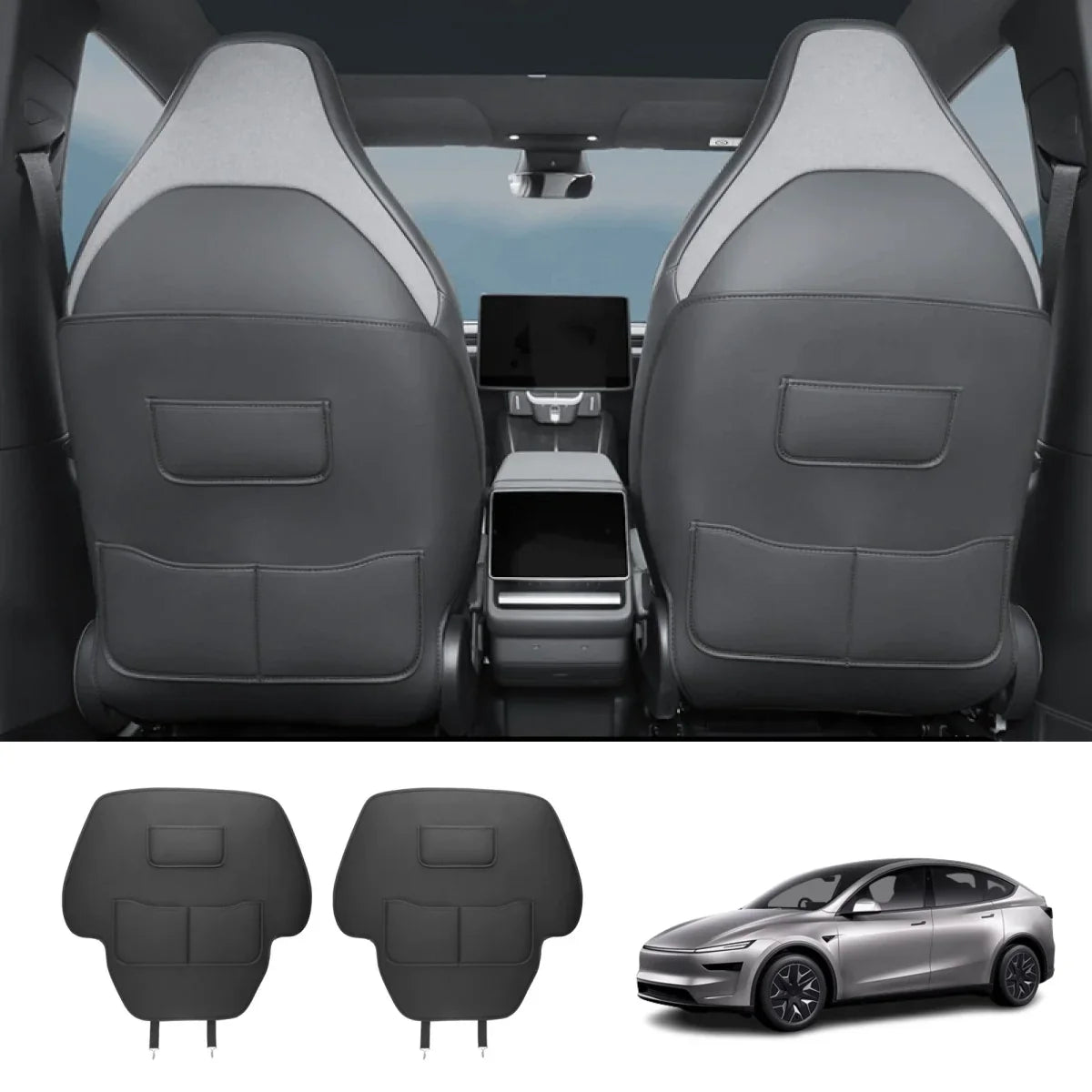 Nappa Leather Front Seat Back Kick Mats for Tesla Model Y L 2026+