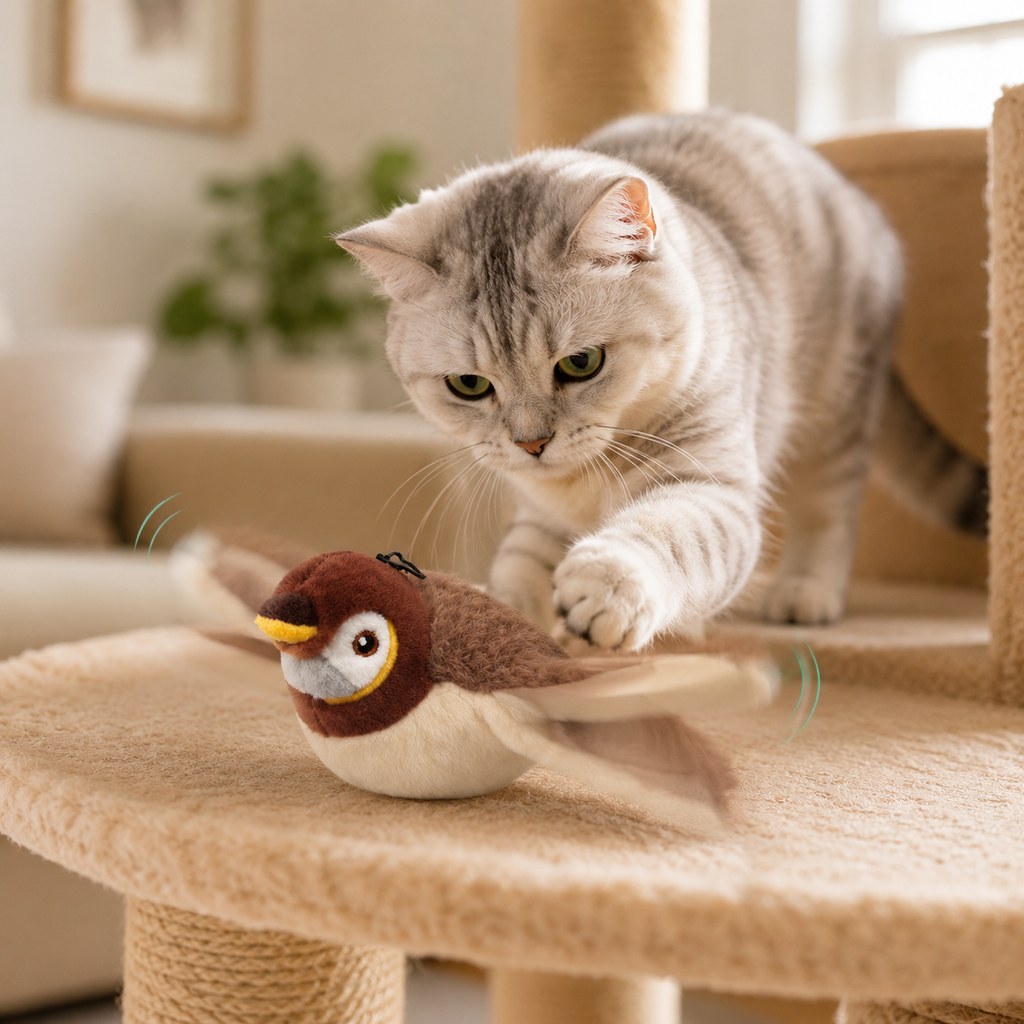 Yeouus Rechargeable Flapping Bird Cat Toy for Indoor Cats - Tap-Activated Plush Kicker Toy for Boredom Relief & Hunting Instinct Play