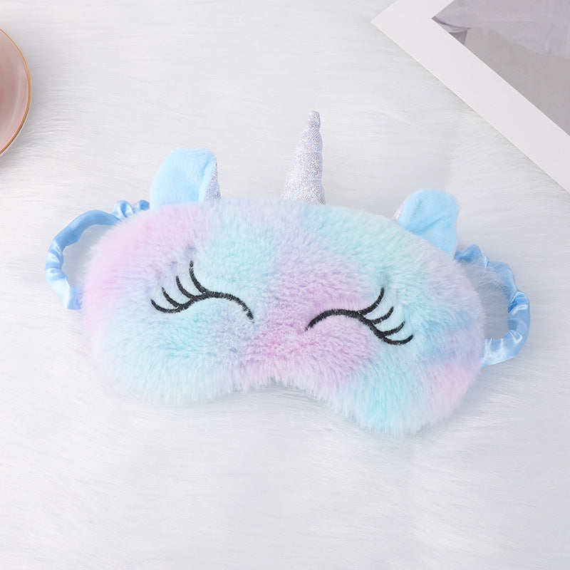 Ladies nan cozy unicorn sleep mask with embroidered eyelashes, soft plush and elastic ruffled ribbon 
Maetiva