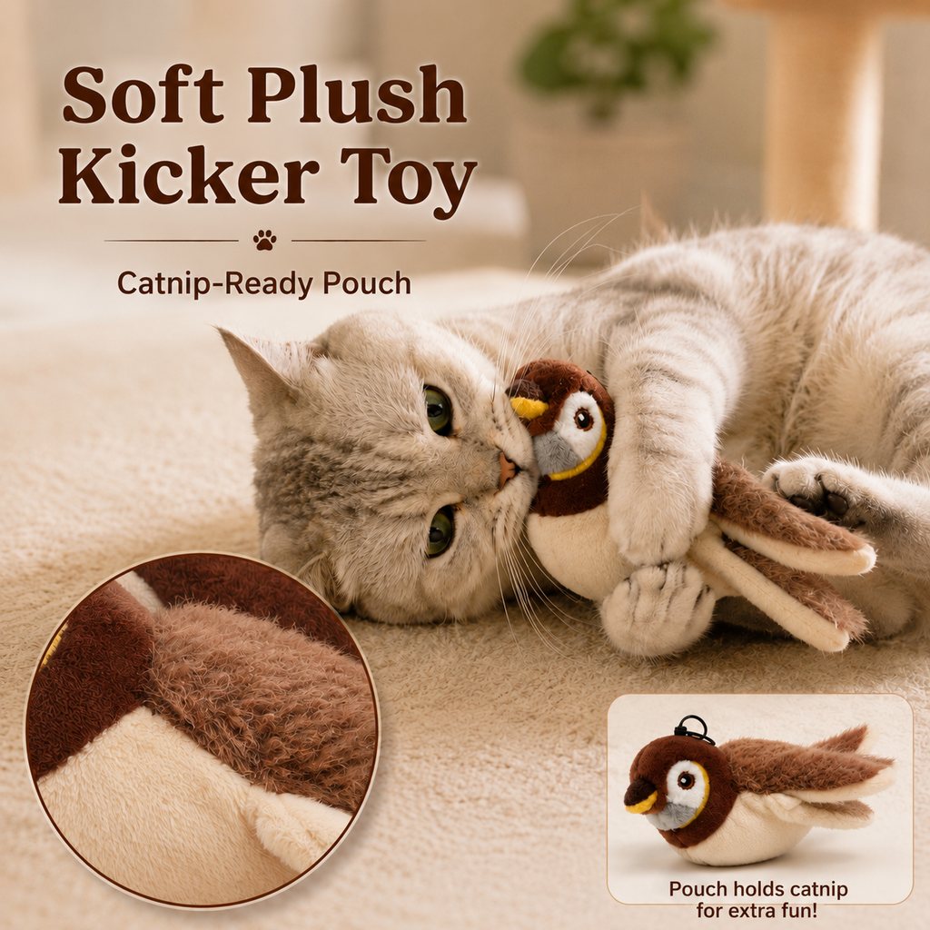 Yeouus Rechargeable Flapping Bird Cat Toy for Indoor Cats - Tap-Activated Plush Kicker Toy for Boredom Relief & Hunting Instinct Play