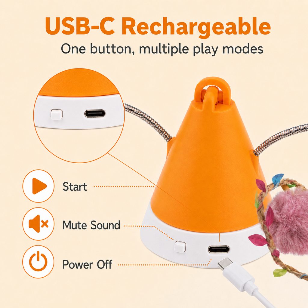 Yeouus MiaSpin 360 Magnetic Rotating Cat Teaser Toy for Indoor Cats - USB-C Hands-Free Play to Beat Boredom