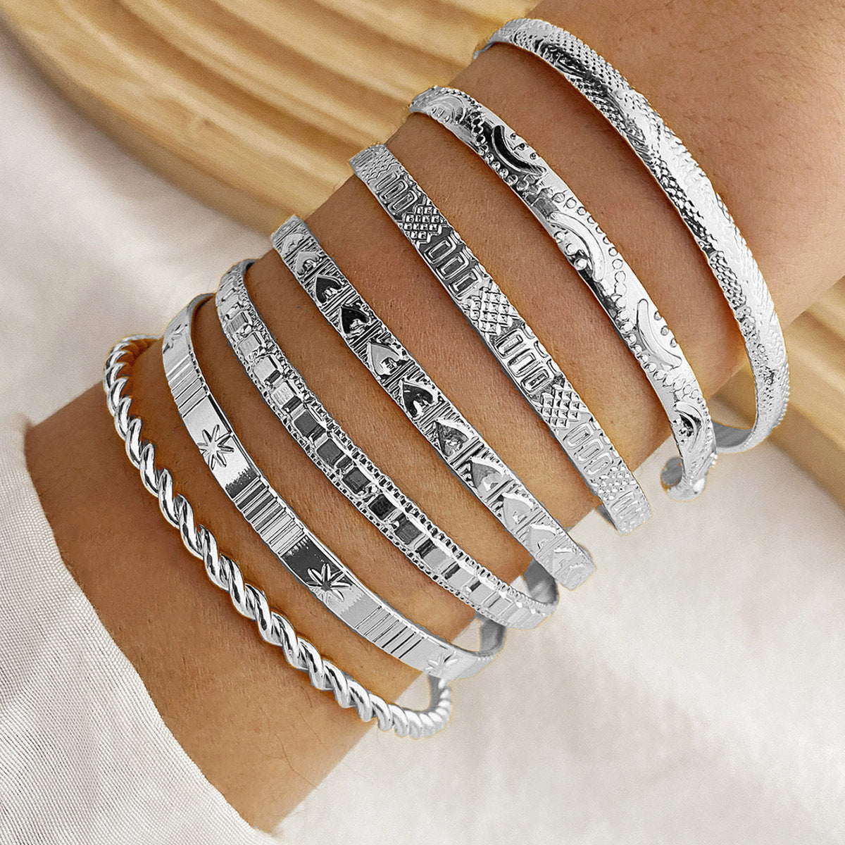 7pc Adjustable Textured Cuff Stack