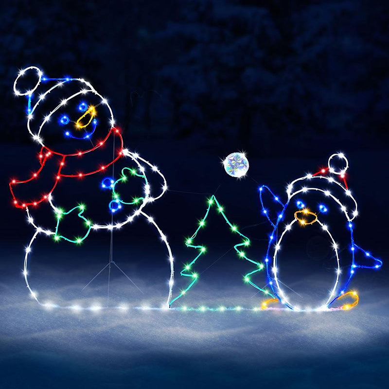 Yeouu | Animated LED Snowball Fight Light | Outdoor Snowman & Penguin Christmas Decor