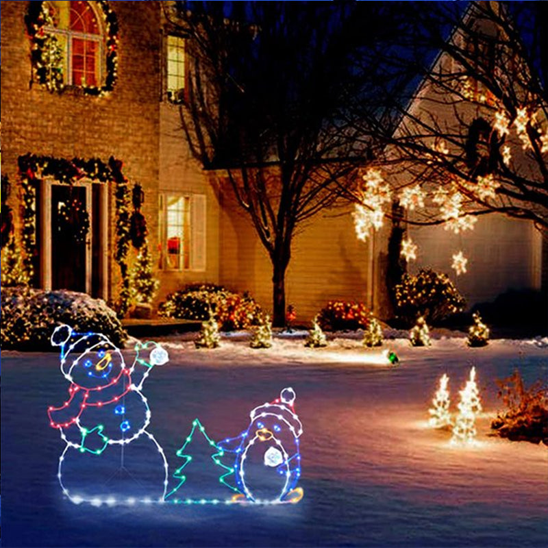 Yeouu | Animated LED Snowball Fight Light | Outdoor Snowman & Penguin Christmas Decor