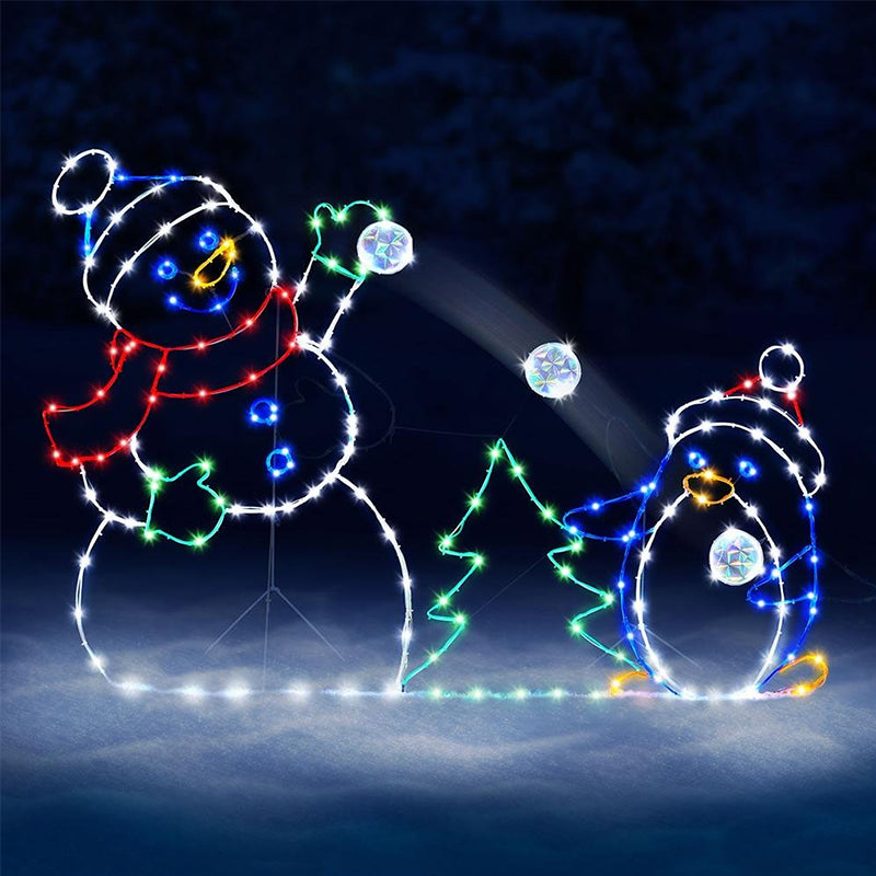 Yeouu | Animated LED Snowball Fight Light | Outdoor Snowman & Penguin Christmas Decor