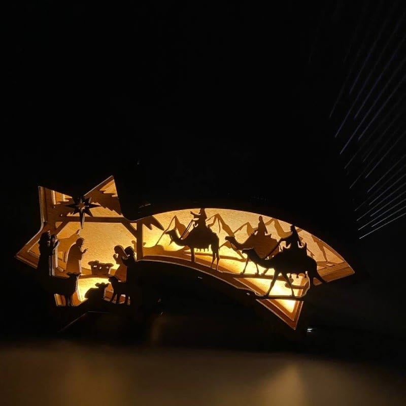 Yeouu | LED Christmas decorations in wood Nativity Scene Star-shaped desk lamp