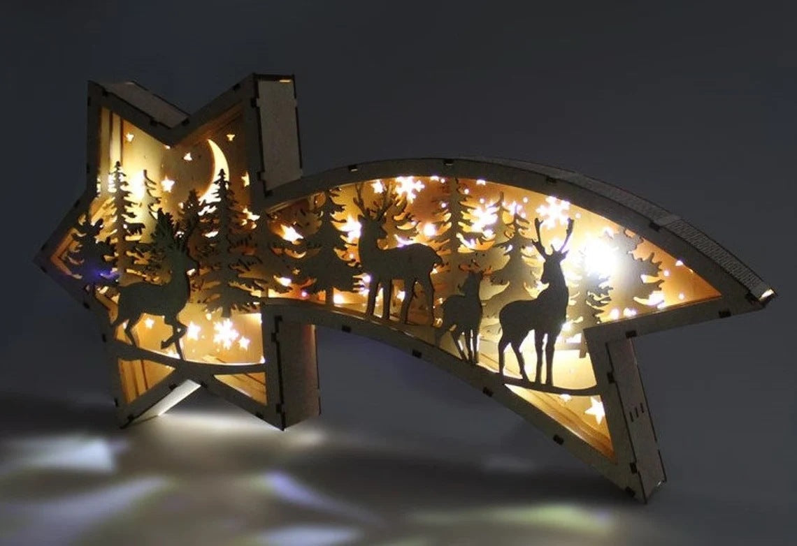 Yeouu | LED Christmas decorations in wood Nativity Scene Star-shaped desk lamp